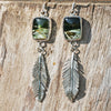 feather earrings boho gypsy festival jewelry agate green handmade sterling silver