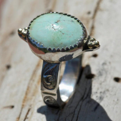 green turquoise sterling silver ring boho gypsy jewelry handmade