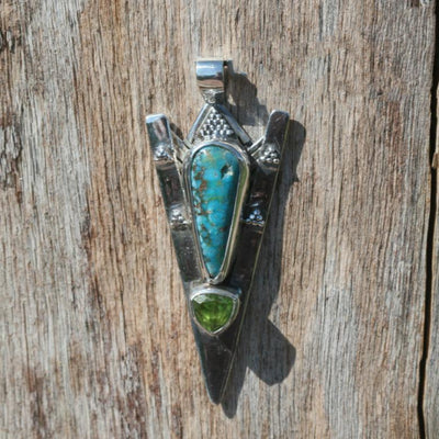 turquoise sterling silver pendant granulation arrow boho jewelry