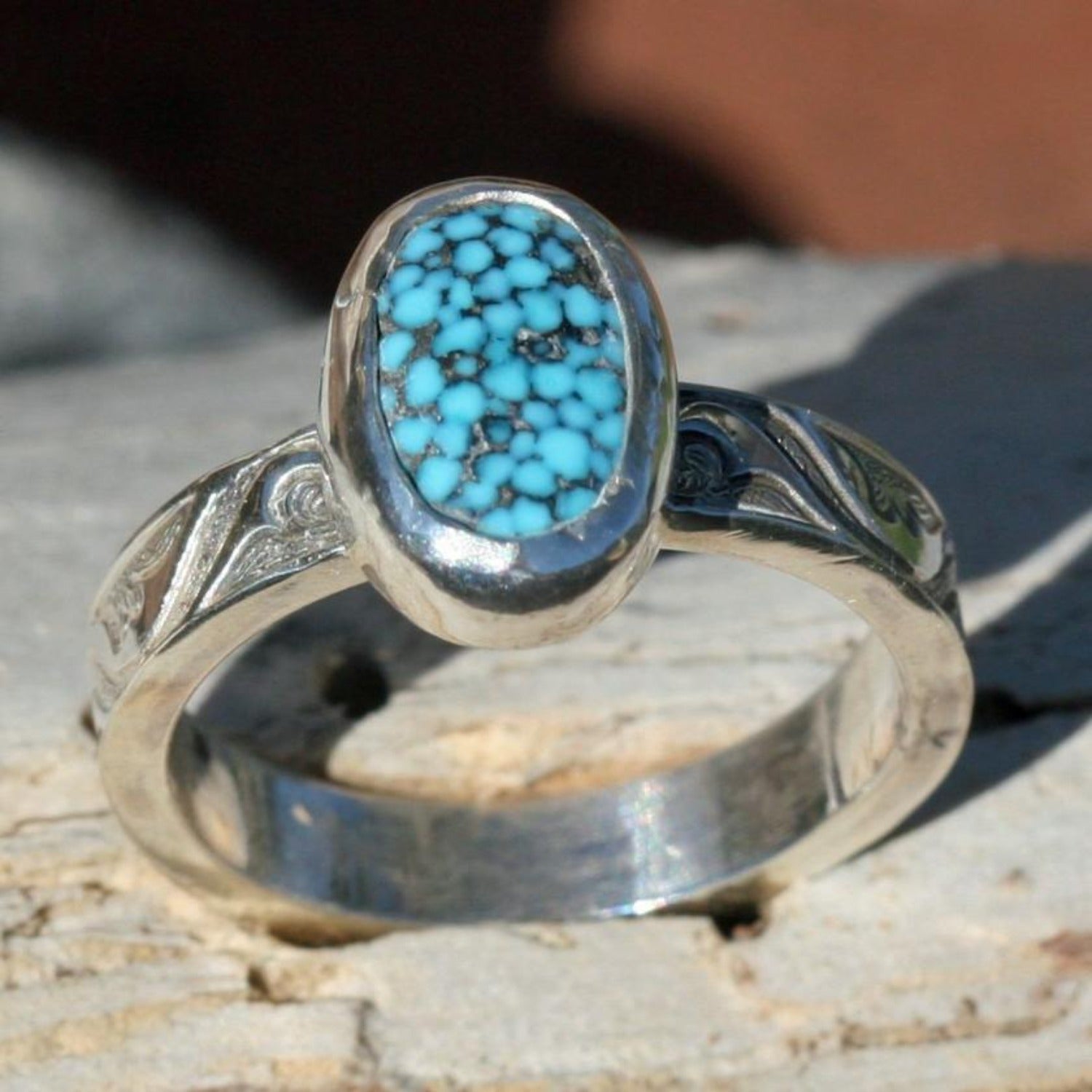 The Prisha Silver Gemstone Cocktail Finger-ring(Black/Turquoise) — KO  Jewellery