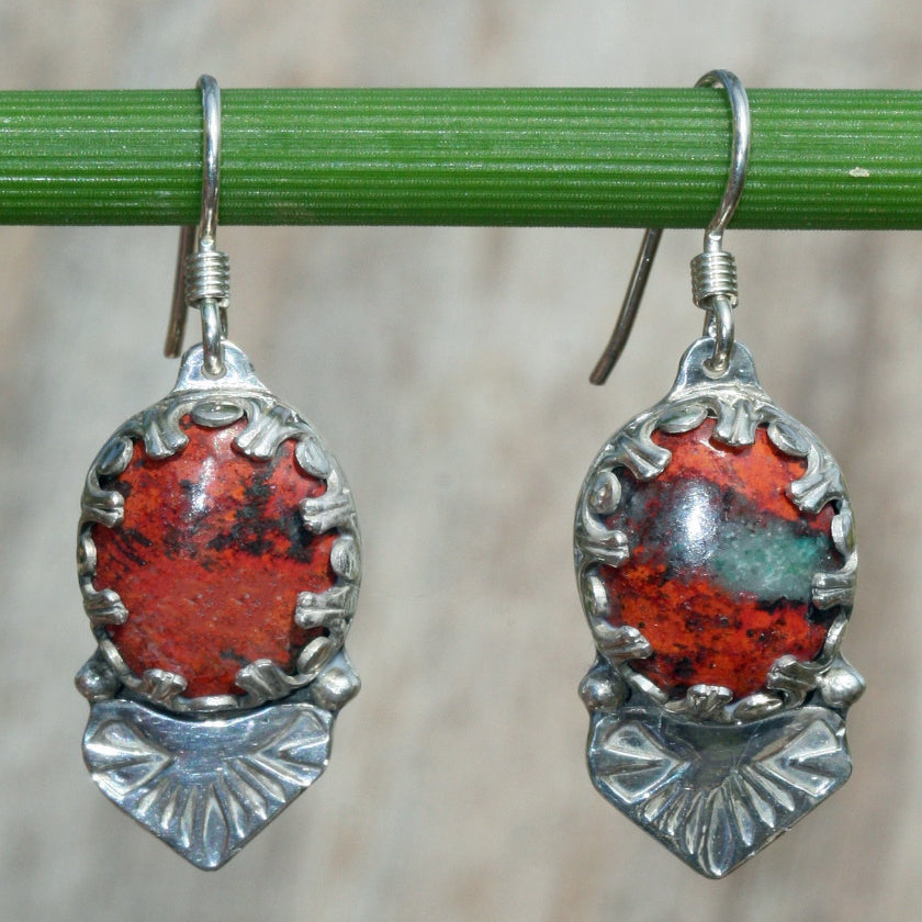 red stone earrings Cuprite sterling silver dangle Sonora sunrise