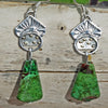 dangle earrings 18k gold granulation lime green chrysocolla boho jewelry parrot