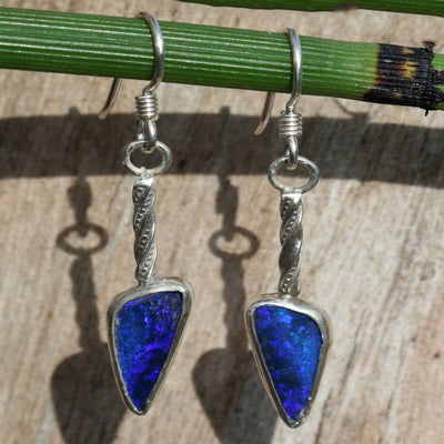 earrings dangle dark blue opal sterling silver boho jewelry