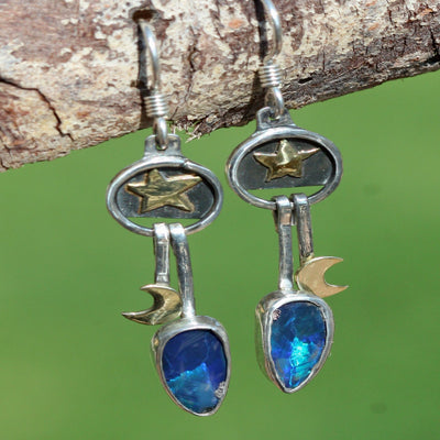 Sun and Moon Blue Opal Earrings