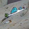 silver multi stone cuff bracelet Turquoise Green Blue Tourmaline Crystal Amethyst Gypsy jewelry