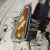 Petrified Wood Long Ring - Sterling With Gold Accents _ Size 8