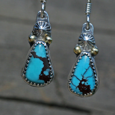 Kingman Blue Turquoise set in Sterling Silver with 18k gold Accents, Boho, Gypsy