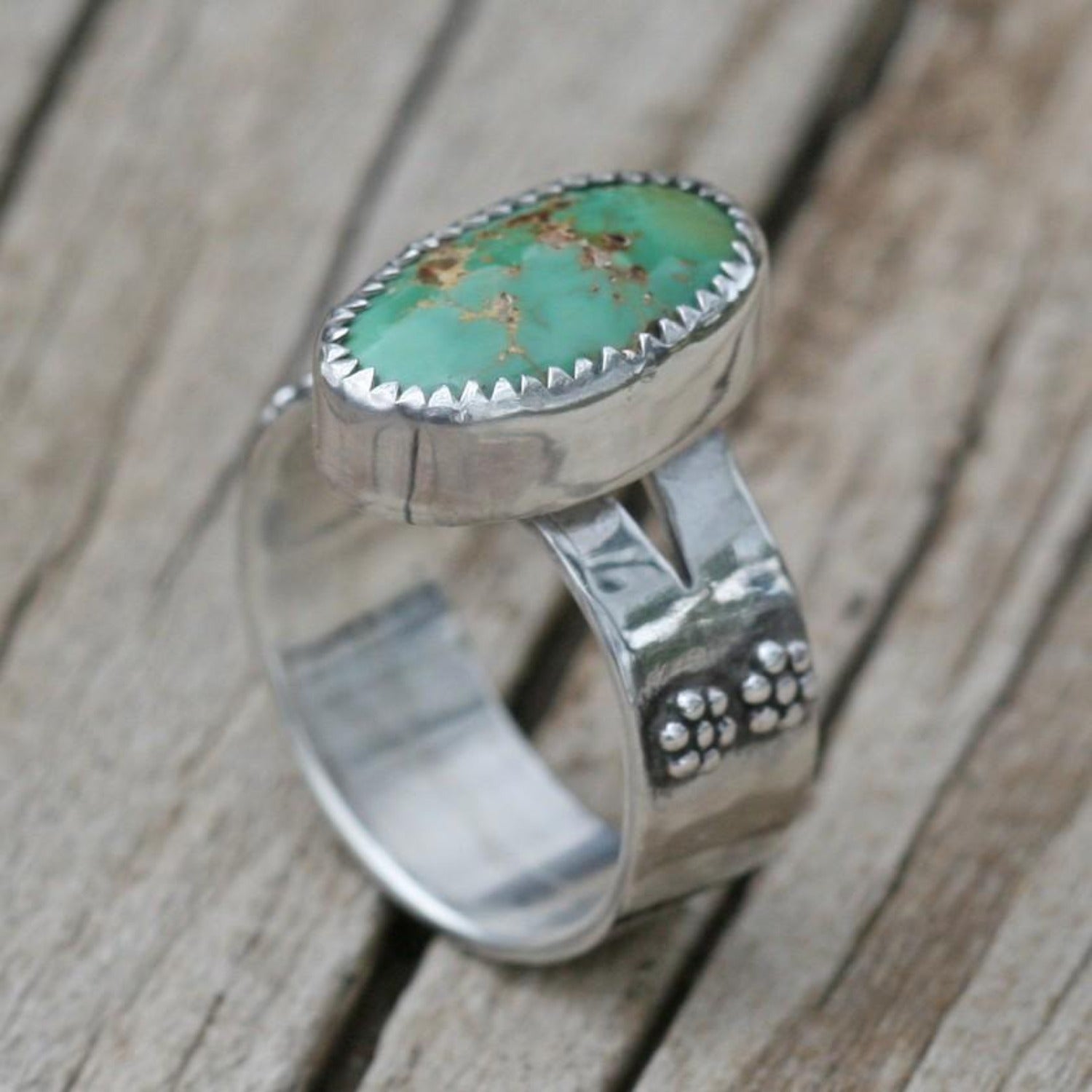 Boho Green Turquoise Sterling Silver Ring - Size 7 1/4