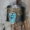 Ring 18k Gold Granulation On Silver, Turquoise Stone, Size 8