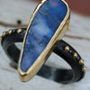 Blue Boulder Opal Ring - 18k Gold on Sterling Silver - 7 1/2