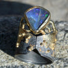 Volcano Fire Ring - Australian Boulder Opal,   18k Gold on Oxidized Sterling Silver -Size 7