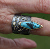 Turquoise Ring, 18k Gold fusion on oxidized sterling silver - Size 10 - Boho jewelry, Gypsy