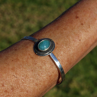 Cuff Bracelet - Blue Peruvian Opal - Sterling Silver - Bohemian Jewelry , Gypsy