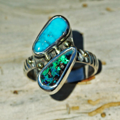 ring boulder opal turquoise gold granulation sterling silver Boho Jewelry
