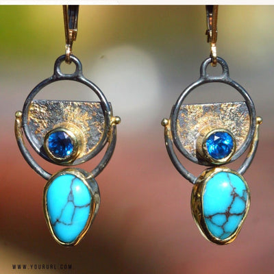 Earrings For The Modern High Priestess -Blue Topaz - Turquoise